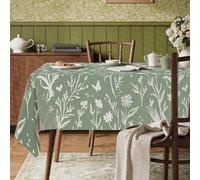 Nappe rectangulaire à motif floral et feuilles rustiques botaniques et papillons, vert printemps, en polyester, réutilisable, lavable, pour la cuisine, la salle à manger, 140 x 178 cm