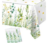 Nappe Rectangulaire Anti Tache- Nappe Vert Sauge Avec Fleurs Sauvages Pour Mariage, Fête D'anniversaire, Pique-Nique, Utilisation Quotidienne, Décoration De Table(130x220cm)