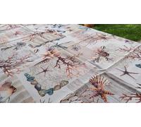 Nappe rectangulaire anti-taches, motif mer, corail, résistante aux taches, imperméable, ne pas repasser. Dimensions : 140 x 240 cm.