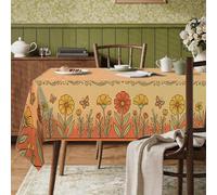 Nappe rectangulaire avec fleurs, fleurs, papillons, feuilles, orange printanier, résistante aux taches, lavable, pour cuisine, banquet, pique-nique, camping, 152,4 x 304,8 cm