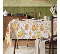 Nappe rectangulaire avec œufs de Pâques, fleurs festives printanières, papillons, jaune de Pâques, en tissu lavable et réutilisable, accessoires de fête pour cuisine, salle à manger, 152,4 x 259,1 cm