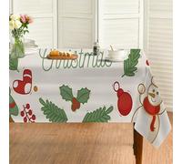 Nappe Rectangulaire beige 150x200 cm, Bonhomme de neige Sapin de Noël,Nappe Anti Tache Impermeable, Pour Mariage, Décoration de Table, Jardin, Fête, Anniversaire, Noël, Conférences, Foires A155