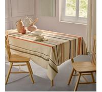 Nappe rectangulaire coton enduit rayures basque Beige 160x200 cm