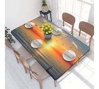 Nappe rectangulaire de 122 x 76 cm pour table de salle à manger, motif coucher de soleil et mer, bords élastiques, infroissable