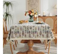 Nappe rectangulaire de style bohème en lin infroissable avec pompons texturés jacquard pour extérieur, pique-nique, jardin, fêtes, cafés, cuisine intérieure
