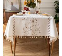 Nappe rectangulaire en coton et lin avec pampilles à motif floral vintage - Résistante à la poussière - Décoration de table à manger et de pique-nique - Décoration de fête pour intérieur/extérieur