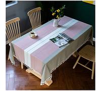 Nappe rectangulaire en coton et lin infroissable et anti-poussière lavable pour cuisine, salle à manger, pique-nique et décoration de table Rose 140 x 260 cm