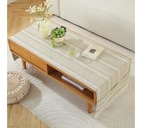 Nappe rectangulaire en coton et lin pour salon, nappe simple pour meuble TV, table basse avec poches - Housse à franges en pompons pour table basse, salle à manger, réfrigérateur (jaune amande, 50 x