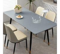 Nappe rectangulaire en cuir imperméable avec revers en flanelle, protection de table élastique facile à nettoyer pour salle à manger, cuisine, pique-nique (gris, 80 x 160 cm)