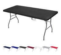 Nappe rectangulaire en élasthanne doux, élastique bien ajustée, très extensible et facile à nettoyer pour extérieur, camping, banquet, fête (noir, 244 x 76 cm)