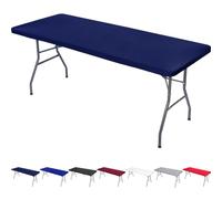 Nappe rectangulaire en élasthanne doux, élastique bien ajustée, très extensible et facile à nettoyer pour extérieur, camping, banquet, fête (bleu marine, 244 x 76 cm)