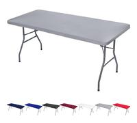 Nappe rectangulaire en élasthanne doux, élastique bien ajustée, très extensible et facile à nettoyer pour extérieur, camping, banquet, fête (argent, 120 x 76 cm)