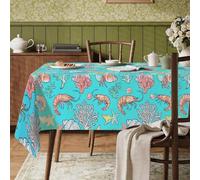 Nappe rectangulaire en forme de crevettes, corail tropical, étoile de mer, turquoise, lavable et réutilisable, idéale pour la cuisine, la salle à manger, 89 x 140 cm