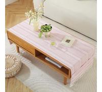 Nappe Rectangulaire en Lin et Coton pour Salon - Simple Tapis pour Meuble TV, Nappe de Table Basse avec Poches, Housse à Franges avec Pompons pour Table de Thé, Salle à Manger, Réfrigérateur (Rose