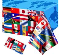 Nappe rectangulaire en plastique avec drapeau du monde international, jetable et recyclable pour décoration d'intérieur et d'extérieur sur le thème de la communication internationale (18 x 10.[G757]