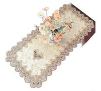Nappe rectangulaire en polyester avec dentelle européenne pour la définition des bords et motif napperon brodé pour une couverture de table pratique (60 x 120 cm)