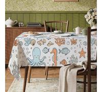 Nappe rectangulaire en polyester motif pieuvre, poisson ludique, corail bleu d'été, réutilisable, lavable, pour organiser une fête et une salle à manger, 140 x 218 cm