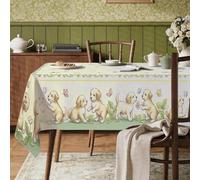 Nappe rectangulaire en polyester réutilisable et lavable pour chiots, papillons, fleurs, printemps jaune pastel, décoration pour salle à manger, cuisine, fête, camping, 89 x 140 cm