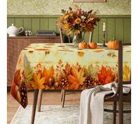 Nappe rectangulaire en polyester réutilisable et lavable pour cuisine, salle à manger, thé, pique-nique, motif feuilles d'érable, glands rustiques, pommes de pin, orange, 152,4 x 259,1 cm