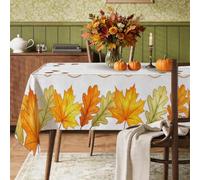 Nappe rectangulaire en tissu lavable et réutilisable pour décoration de cuisine, salle à manger, thé, pique-nique, motif feuilles d'érable, glands rustiques, citrouilles, orange, 152,4 x 218,4 cm