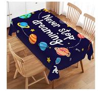 Nappe rectangulaire Espace 132 x 178 cm (52 x 70 pouces) - Citation « Ne cessez jamais de rêver » - Joli motif planètes, étoiles et soleil - Idéale pour les tables rectangulaires, les repas, les fêtes