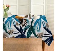 Nappe Rectangulaire Feuilles 150x240cm, Motif Traits Peints, Nappe de Vacances/Saisonnière, Table Nappe Tropical Épuré Anti Tache Impermeable, Pour Fête Dîner de Famille Décoration de Table AF39