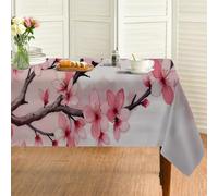 Nappe Rectangulaire Fleurs De Pêcher 135x260cm, Motif Aquarelle, Nappe de Vacances/Saisonnière, Table Nappe Printemps Art Anti Tache Impermeable, Pour Fête Dîner de Famille Décoration de Table QW33