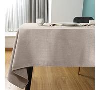 Nappe rectangulaire impermeable Beige 140 x 140 cm Aspect Lin Tissu | Moderne Nappe Lavable Anti-Tache de Table Restaurant exterieur jardin Noel Fête Anniversaire Mariage Maison