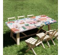 Nappe rectangulaire imperméable pour table de pique-nique - 1,8 m - Élastique ajustée - Motif dessin animé mignon - Pour extérieur, jardin, salle à manger, terrasse, pique-nique (#2)