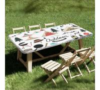Nappe rectangulaire imperméable pour table de pique-nique - 1,8 m - Élastique ajustée - Motif dessin animé mignon - Pour extérieur, jardin, salle à manger, terrasse, pique-nique (#1)
