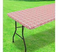 Nappe rectangulaire imperméable pour table de pique-nique - Nappe ajustée à imprimé baroque avec bords élastiques en PEVA pour extérieur, jardin, salle à manger, terrasse, pique-nique, cuisine (rouge