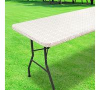 Nappe rectangulaire imperméable pour table de pique-nique - Nappe ajustée avec bords élastiques en PEVA pour extérieur, jardin, salle à manger, terrasse, pique-nique, cuisine, décoration (kaki, 1,8 m