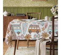 Nappe rectangulaire lavable en planche de surf, motif plage, palmier tropical, bleu pastel, résistante aux taches pour salle à manger, cuisine, fête, camping, 140 x 178 cm