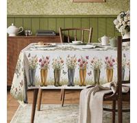 Nappe rectangulaire lavable pour salle à manger, cuisine, fête, camping, motif bottes, fleurs rustiques, papillons, vert printanier, 140 x 218 cm