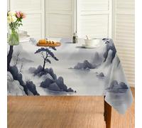 Nappe Rectangulaire Montagnes 135x260cm, Motif Pins , Nappe de Vacances/Saisonnière, Table Nappe Traditionnel Japonais Zen Anti Tache Impermeable, Pour Fête Dîner de Famille Décoration de Table AF14