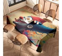 Nappe rectangulaire motif clown coloré : un portrait vif, nappe à bords élastiques, chemin de table rose, nappe beige
