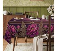 Nappe rectangulaire motif pivoine, bourgeons de fougère élégants en polyester réutilisable et lavable pour cuisine, banquet, pique-nique, 89 x 140 cm