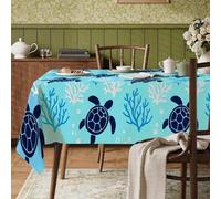 Nappe rectangulaire motif tortue, océan, bulles de corail tropical, turquoise, lavable et réutilisable, pour cuisine, banquet, pique-nique, 140 x 218 cm