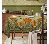Nappe rectangulaire motif tulipes vintage ornées de feuilles, tourbillon printanier, orange, résistante aux taches - Lavable, pour cuisine, banquet, pique-nique, 152,4 x 218,4 cm