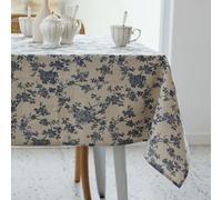 Nappe rectangulaire pastorale aspect lin lavable anti-poussière et infroissable pour restaurant, pique-nique, salle à manger intérieure et extérieure, 152,4 x 259,1 cm, motif floral (bleu foncé)