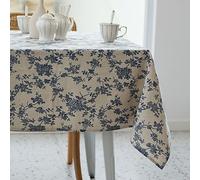 Nappe rectangulaire pastorale en tissu de lin lavable avec anti-poussière et infroissable pour restaurant, pique-nique, salle à manger intérieure et extérieure, 152,4 x 213,4 cm, motif floral (bleu