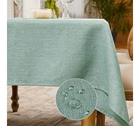 Nappe rectangulaire Vert clair impermeable effet lin 145 x 300 cm | Nappe de table Anti-Tache Nappe exterieur Lavable Moderne Restaurant Jardin Noel Anniversaire Mariage Maison Fête