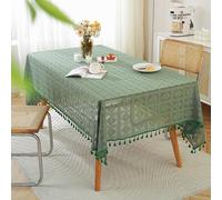 Nappe rectangulaire verte en coton et polyester, antidérapante, lavable, résistante aux taches, motif crochet, pour salle à manger et cuisine, 100 x 160 cm, élégante décoration d'intérieur