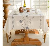 Nappe rectangulaire vintage en coton et lin avec glands, résistante à la poussière pour l'intérieur, pour salle à manger, pique-niques, fêtes - Élégante décoration d'intérieur (110 x 110 cm, style 8)