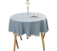 Nappe Ronde - 1 Pièce Uni Coton Lin avec dentelle, idéale pour la décoration de mariage et de salle à manger(160cm)