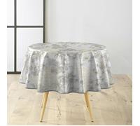 Nappe ronde Ø160 cm PVC imprimé Métallisé Coconut Gris - finition biais