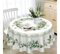 Nappe ronde, 160 cm, résistante aux intempéries, lavable, en polyester, motif floral eucalyptus, pour extérieur, jardin, cuisine, salle à manger, balcon, pour 6 à 8 personnes, imperméable et durable