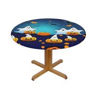 Nappe ronde à motif fantôme d'Halloween, imperméable et facile à nettoyer avec des bords élastiques, adaptée pour décorer des tables rondes.