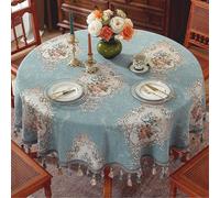 Nappe ronde à pompons, nappe rétro européenne à pompons, tissu chenille, fleurs brodées, décoration élégante, idéale pour les salles à manger, les fêtes et les réunions de fin d'année H 260cm/102.4in