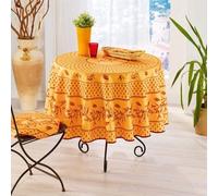 Nappe ronde anti tache infroissable olive Cigale jaune rouge 1m80